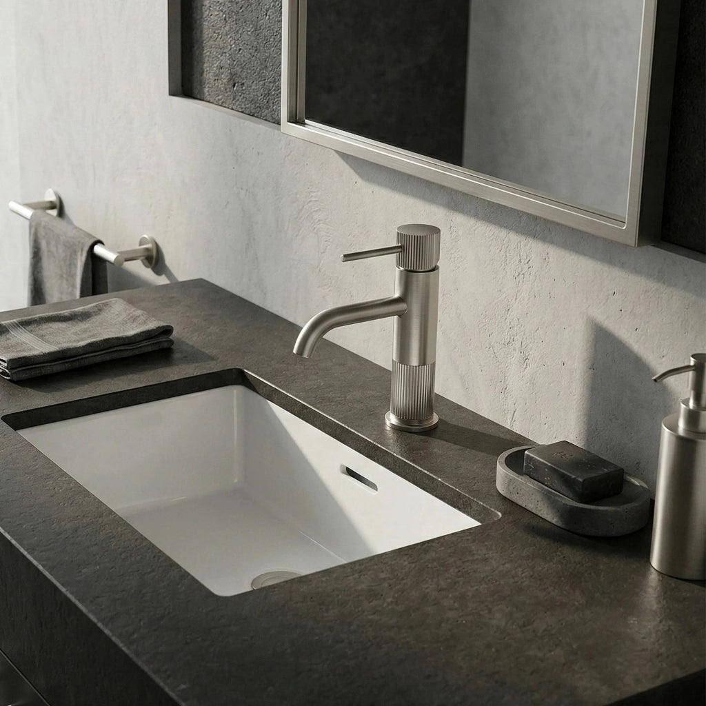 Rubinetto Da Bagno Rea Lungo Stripe Brush Nickel Low