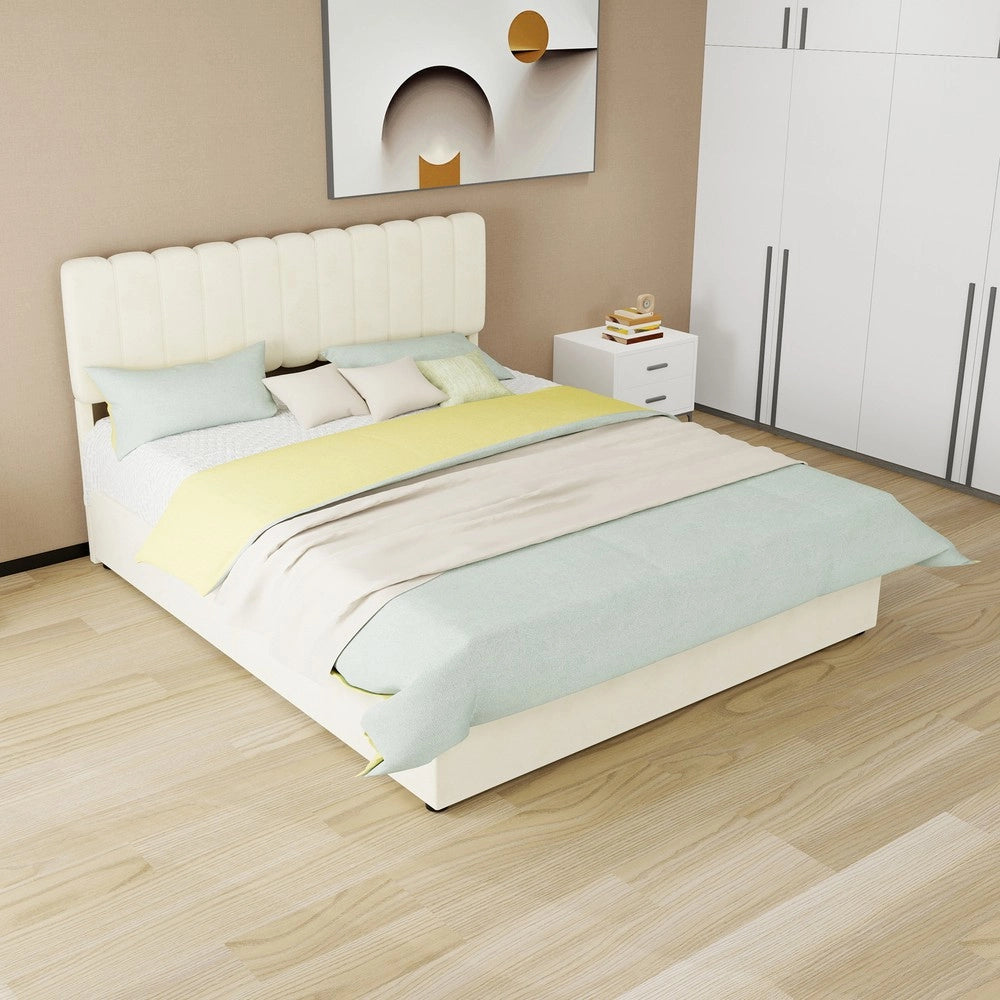 Letto Contenitore Imbottito con Testiera ¨C MINIMAL ¨C Beige 160x200 con Materasso