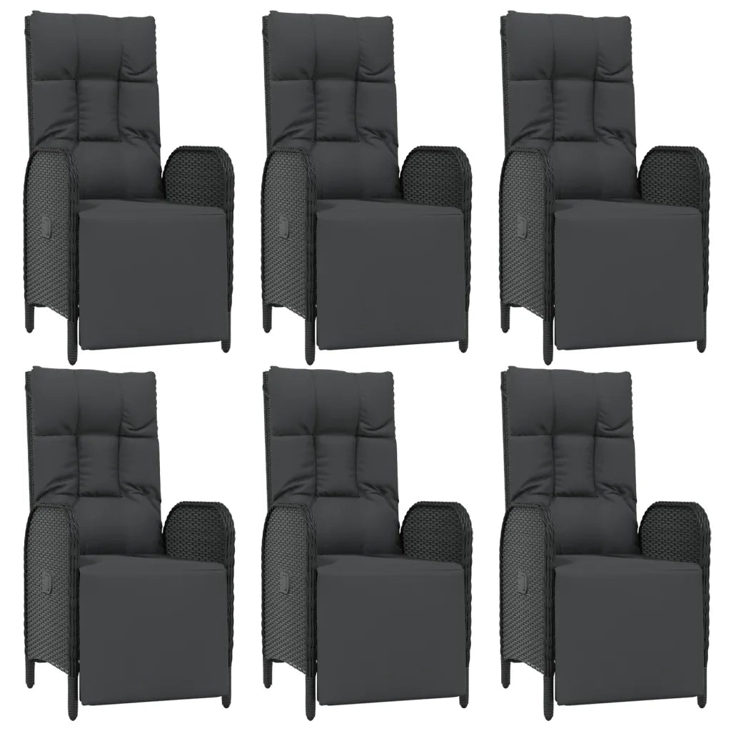Set da Pranzo da Giardino 7 pz Nero con Cuscini in Polyrattan