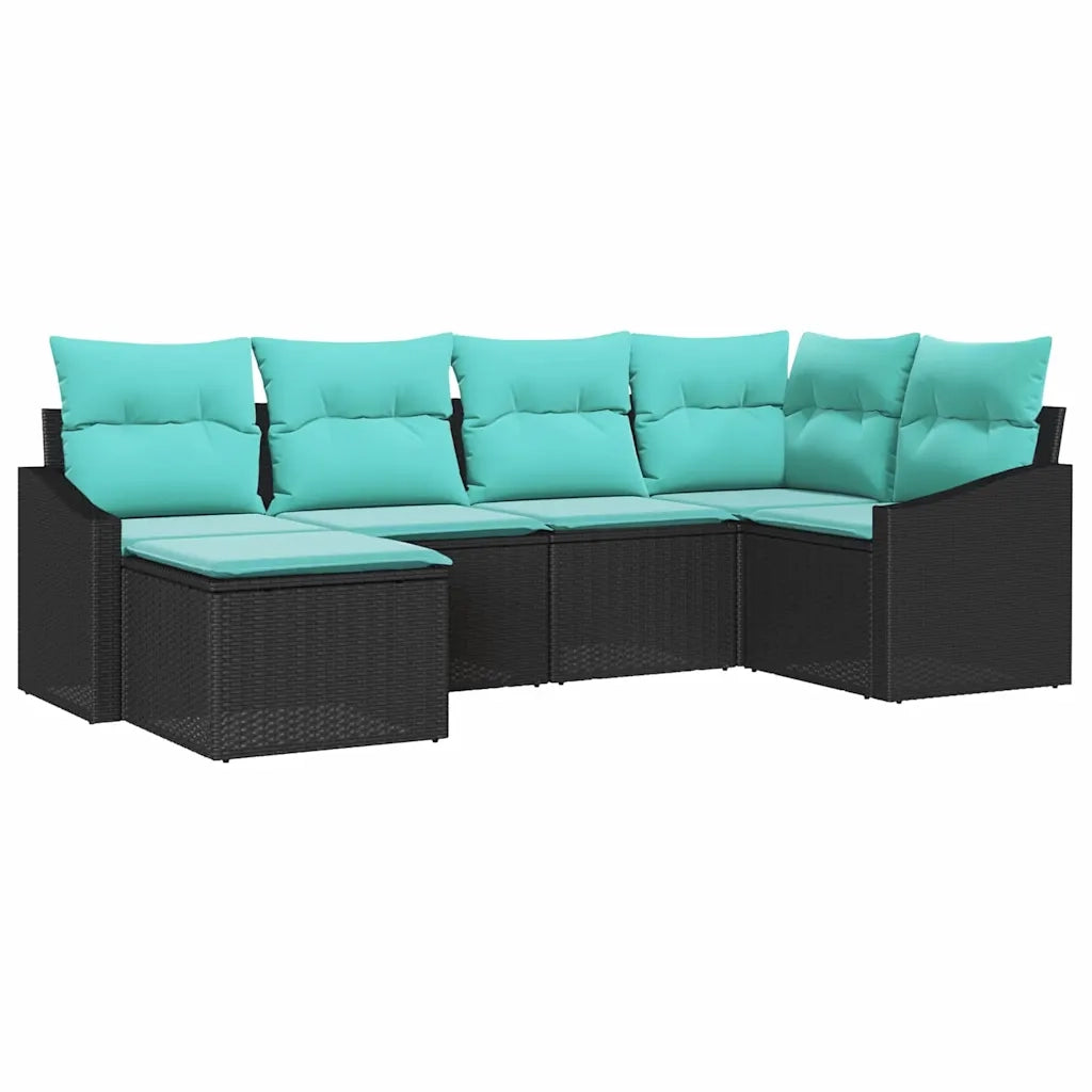 Set di divani con cuscino 6 pcs Nero polyrattan