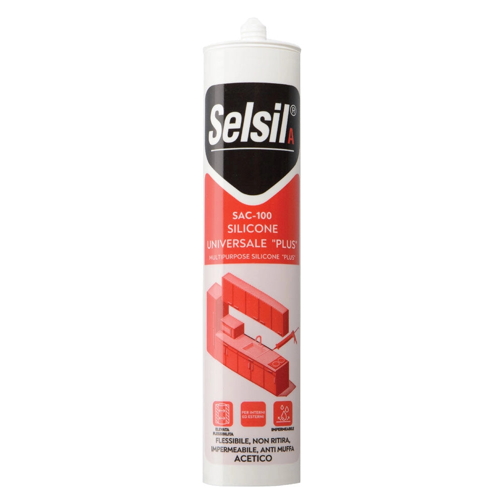 SILICONE ACETICO UNIVERSALE 'SAC 100' nero ml 280 - (ral 9005)- 25 pezzi  - SELSIL