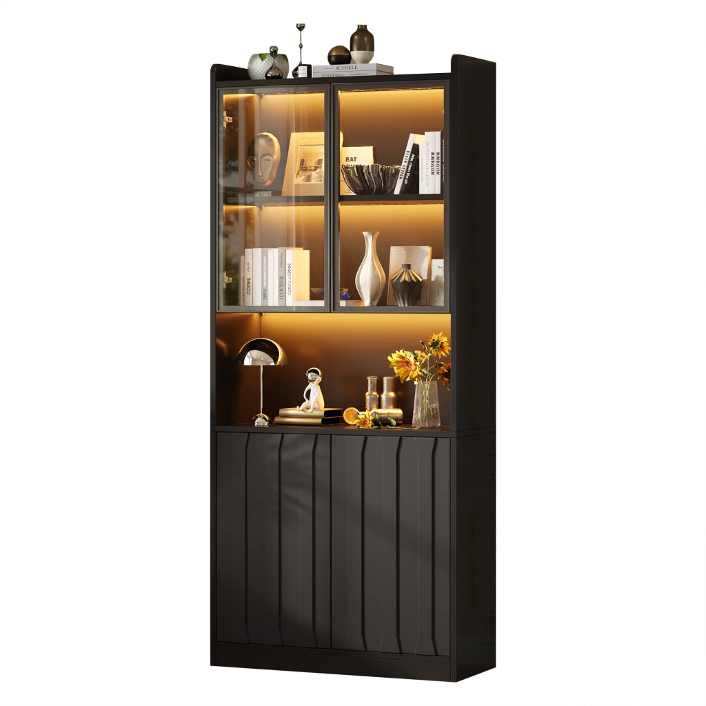 Vetrina 80x35x200 cm con LED Bluetooth in truciolare nero