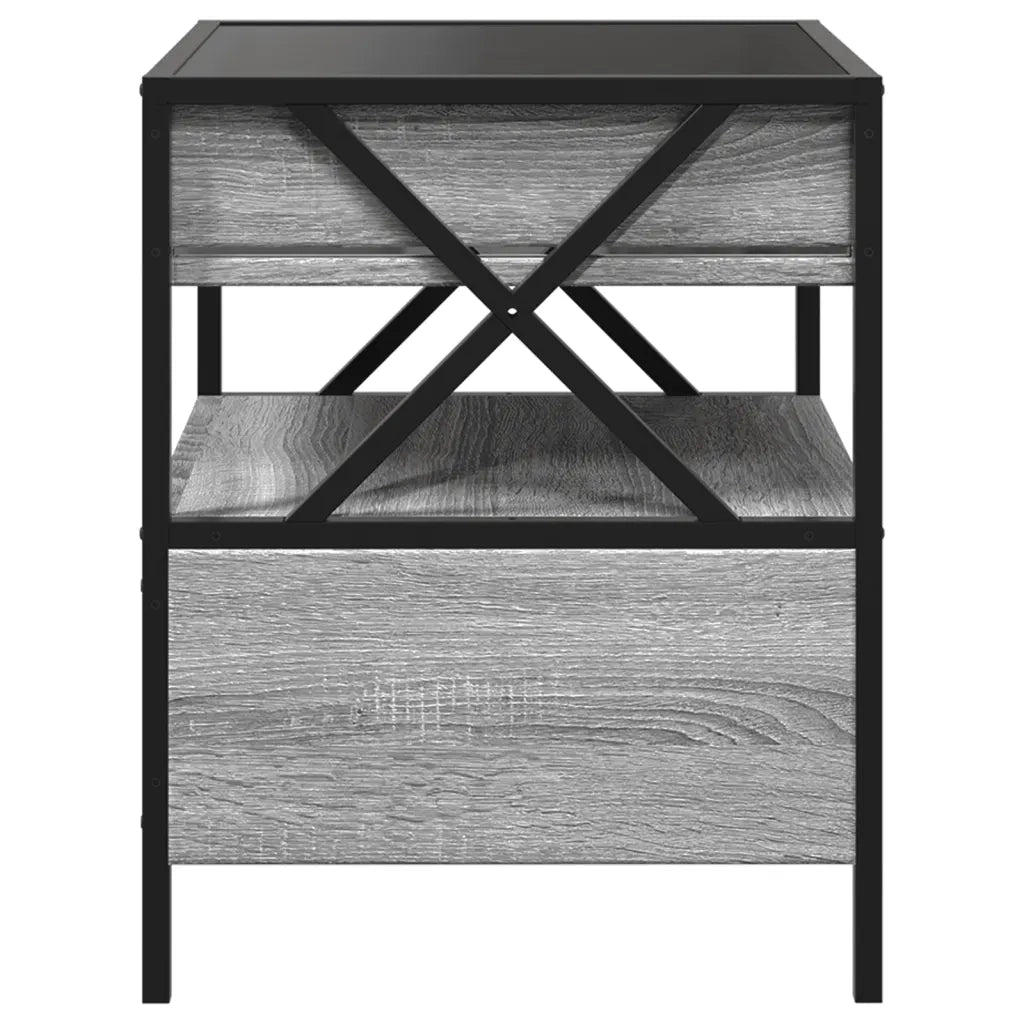 Comodino con LED Infinity-Tavolino da notte Grigio Sonoma 40x40x51 cm 676290
