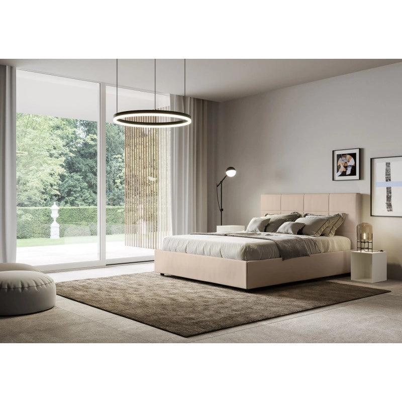 Letto imbottito Matrimoniale 170x210 cm Mika - Similpelle,Tortora,Con rete