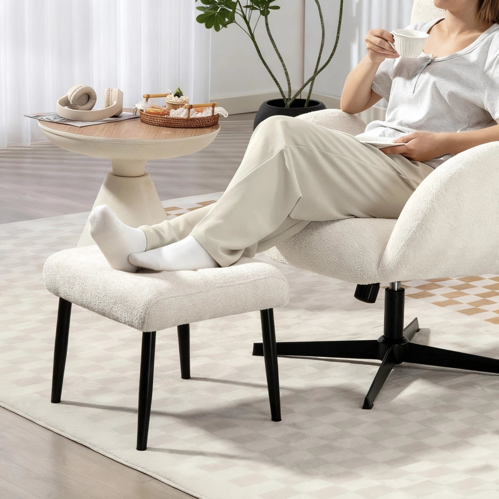 Poggiapiedi con cuscino imbottito ¨C zephmum ¨C 45x41x38 cm, crema, tessuto chenille