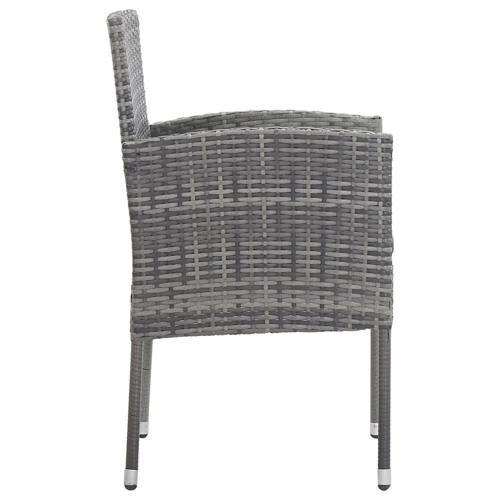 Set da Pranzo da Giardino 5 pz Nero Grigio Polyrattan e Acciaio