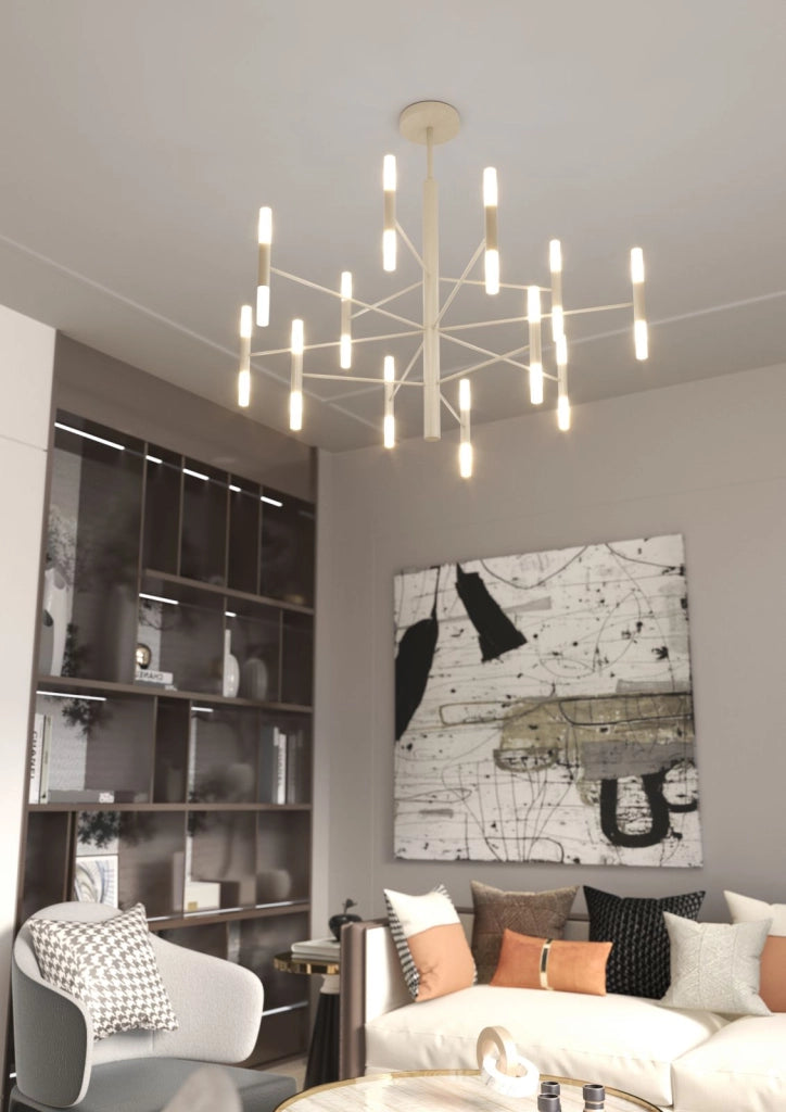 SPACE LAMPADARIO DA SOFFITTO 24 LUCI ATTACCO G9 SABBIA CON VETRI SATINATI