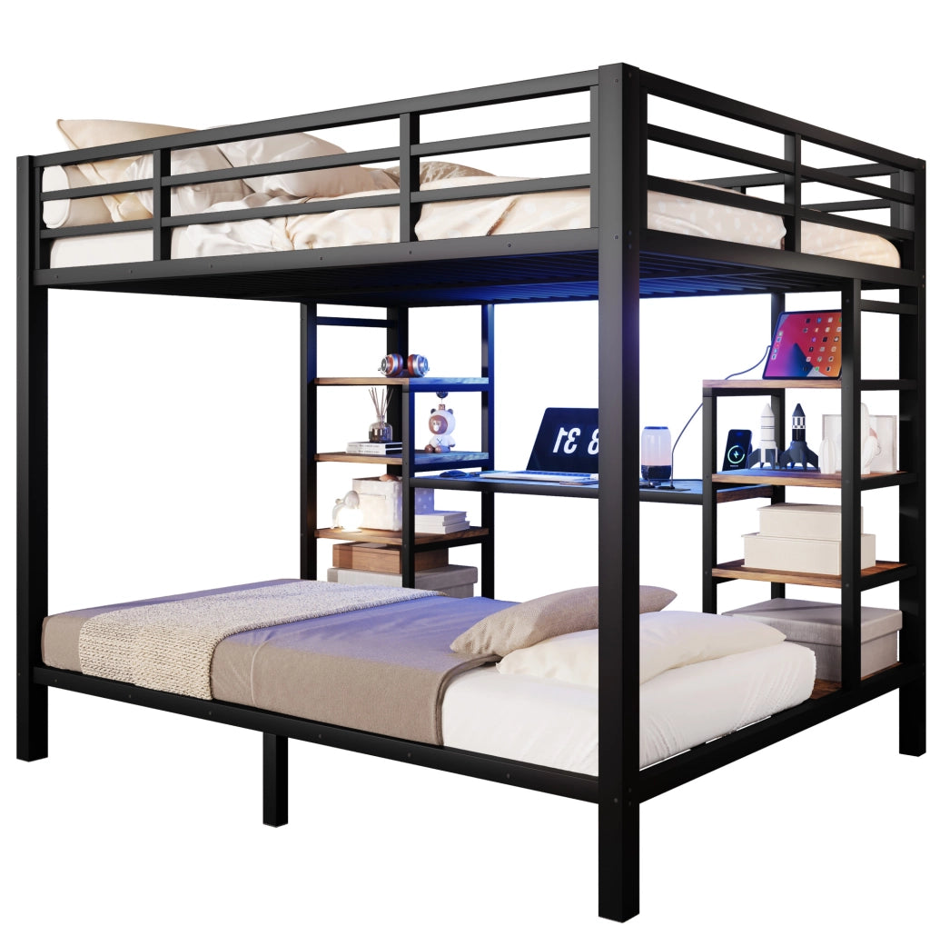 Letto a castello in metallo 90/140x200 cm con LED e prese