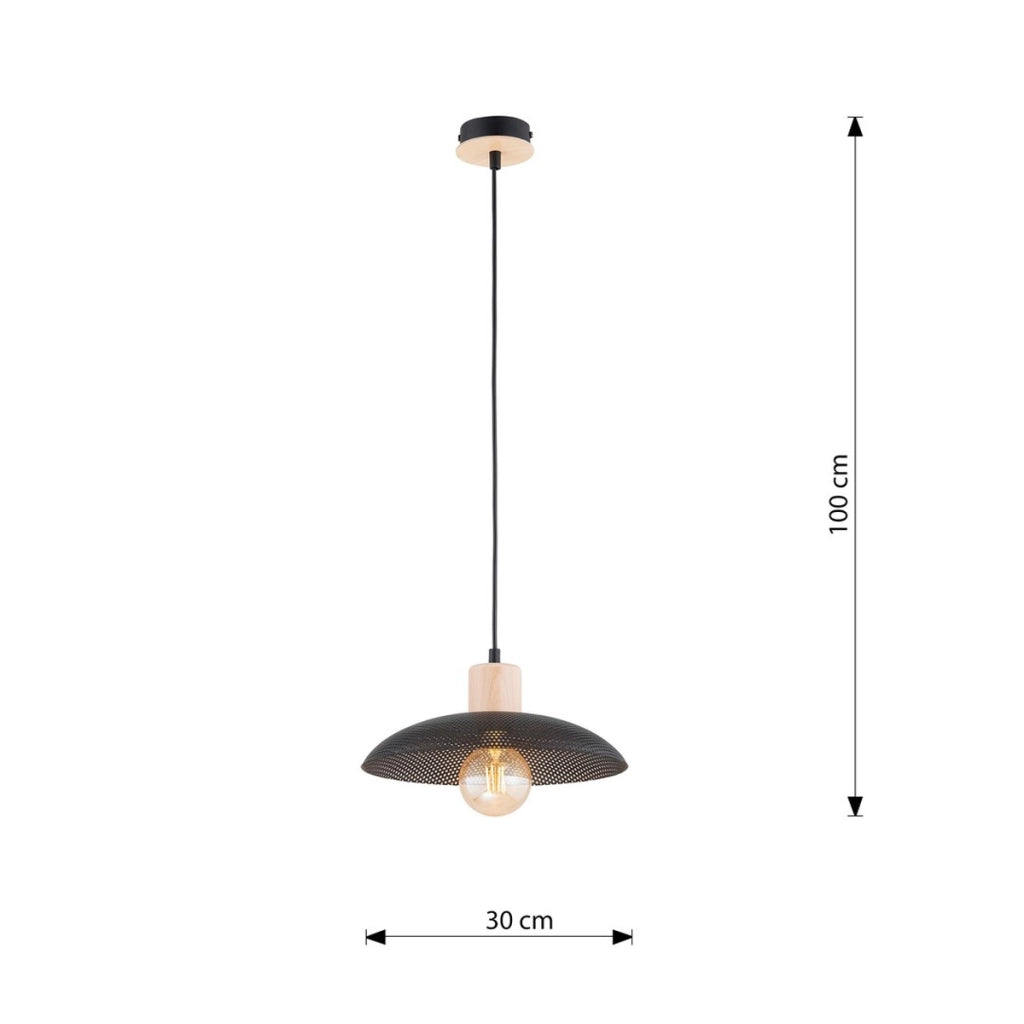 Lampada a sospensione KOBE in acciaio nero e legno naturale
