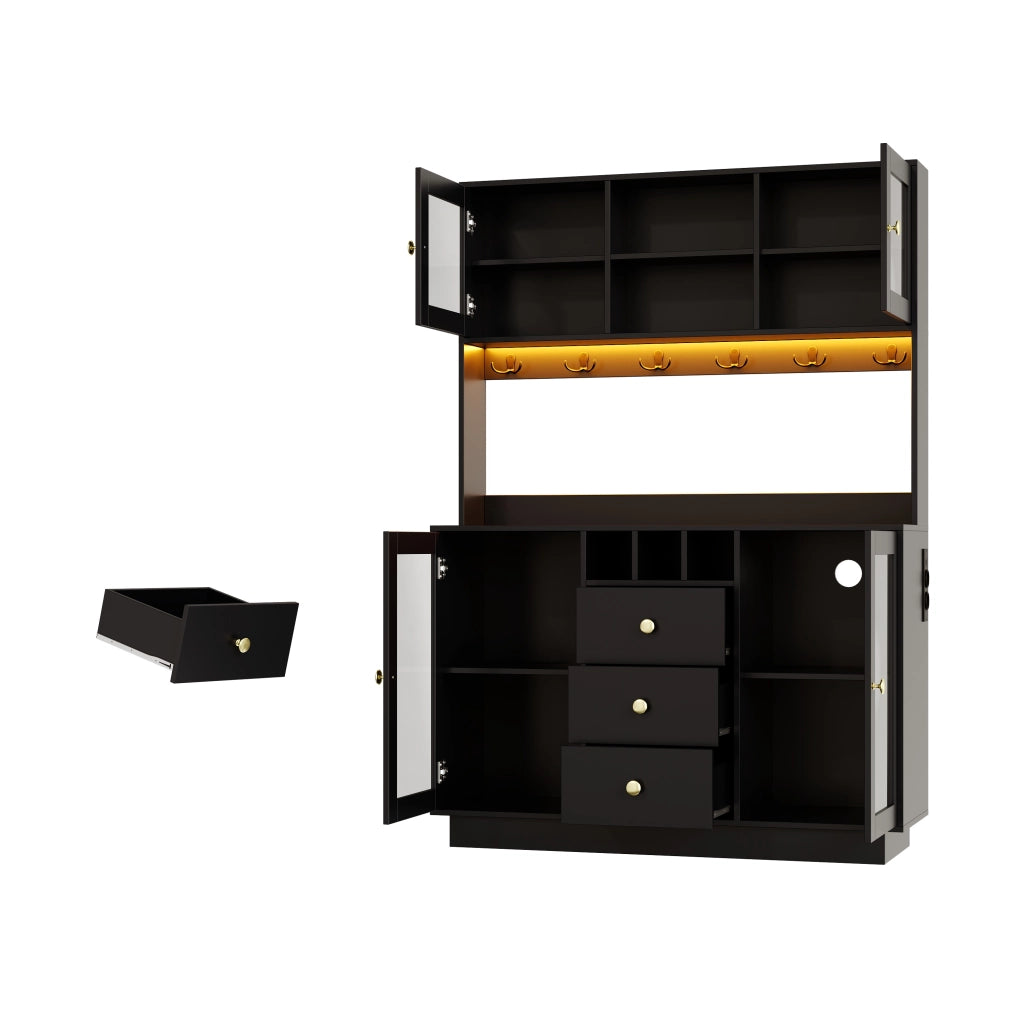 Credenza da cucina 120x40x170 cm con LED RGB e prese in MDF nero