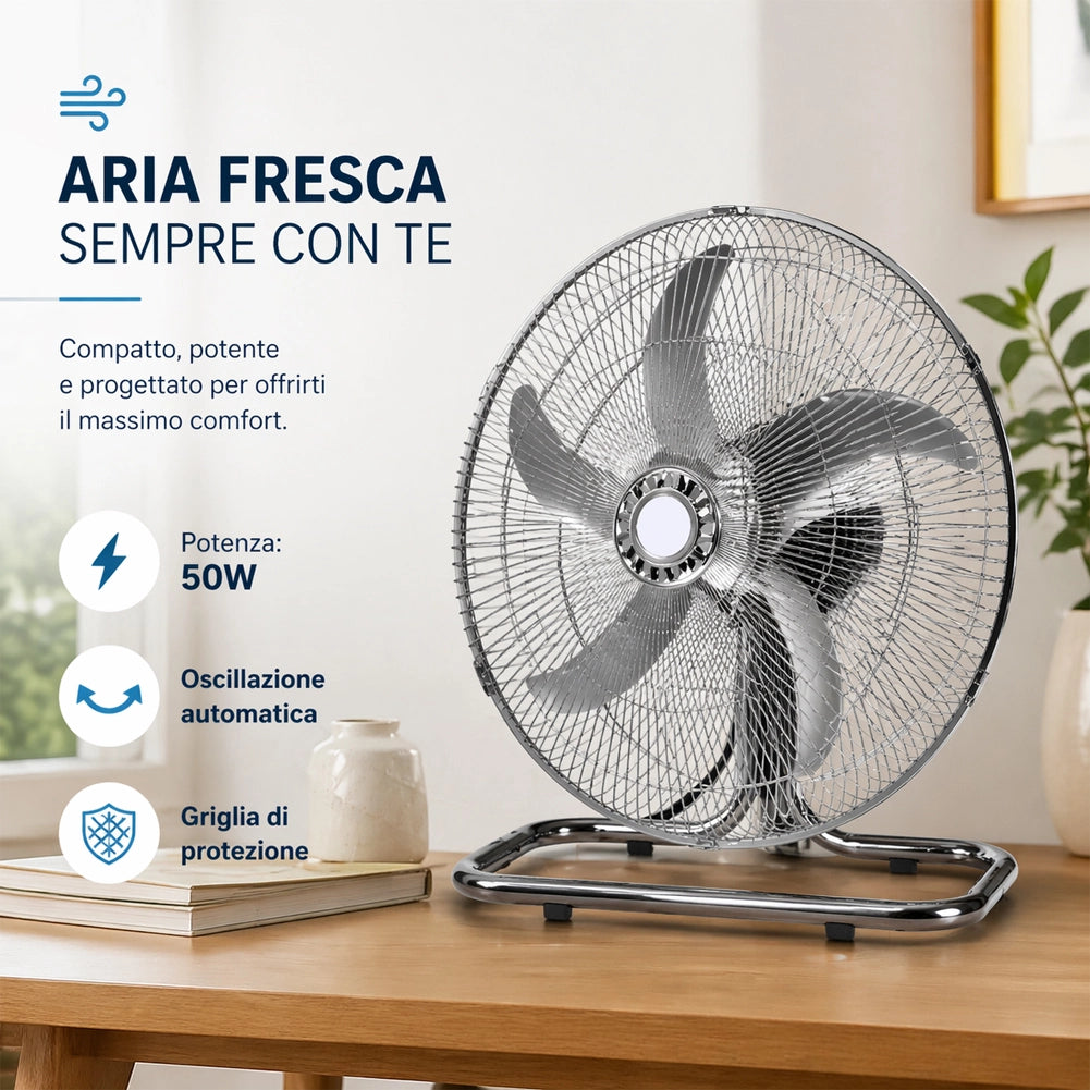 Ventilatore 3in1 Piantana Da tavolo Parete 3 Velocita Oscillazione 50W Pale 50cm