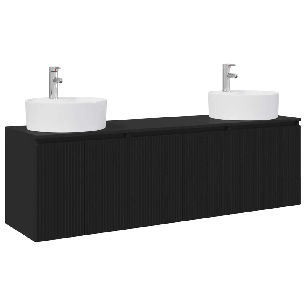 Set di Armadi da Bagno 3 pz Nero 161,5 x 44,5 x 82 cm