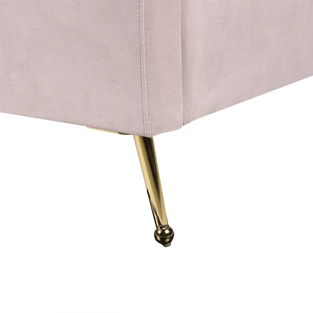 Letto in velluto rosa chiaro rivestito con gambe in metallo dorato UE Dimensioni doppie 140 x 200 cm con testata con porta USB Camera da letto moderna e glam.