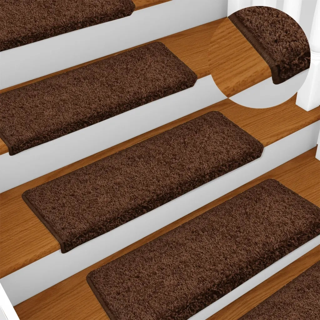 Tappetini per scale 15 pz 65x21x4 cm Marrone Bordo rettangolare 134578
