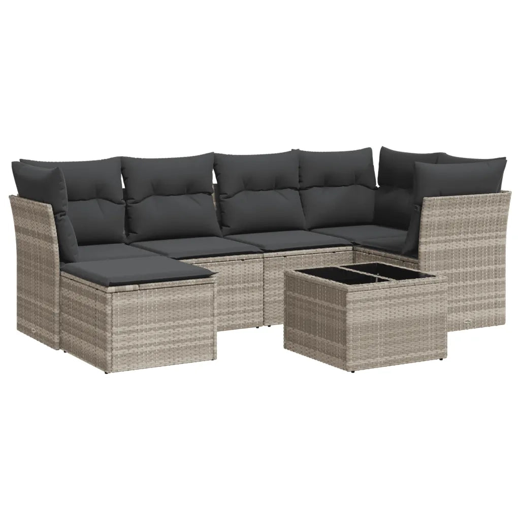 Set Divani da Giardino 7pz con Cuscini Grigio Chiaro Polyrattan 3249801