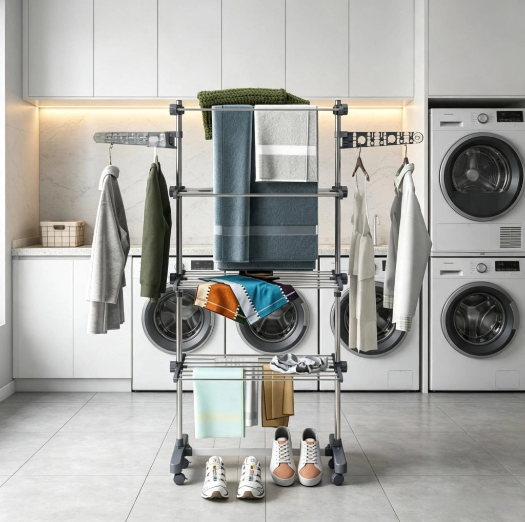 STENDIBIANCHERIA Pieghevole con Ruote 142x55x172 cm Acciaio Inox Grigio