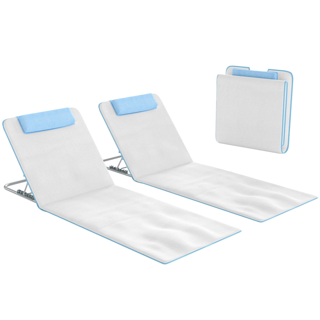 Set 2 Lettini Prendisole Pieghevoli con Schienale Regolabile e Borsa, 48x134x36-45 cm, Beige