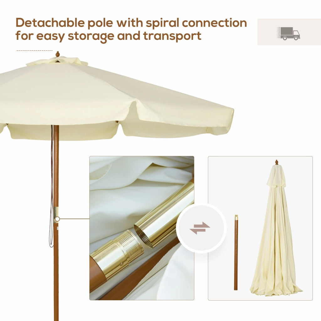 Ombrellone da Giardino con Doppio Tettuccio Ø3,25x2,50m in Legno di Bambù e Poliestere Beige