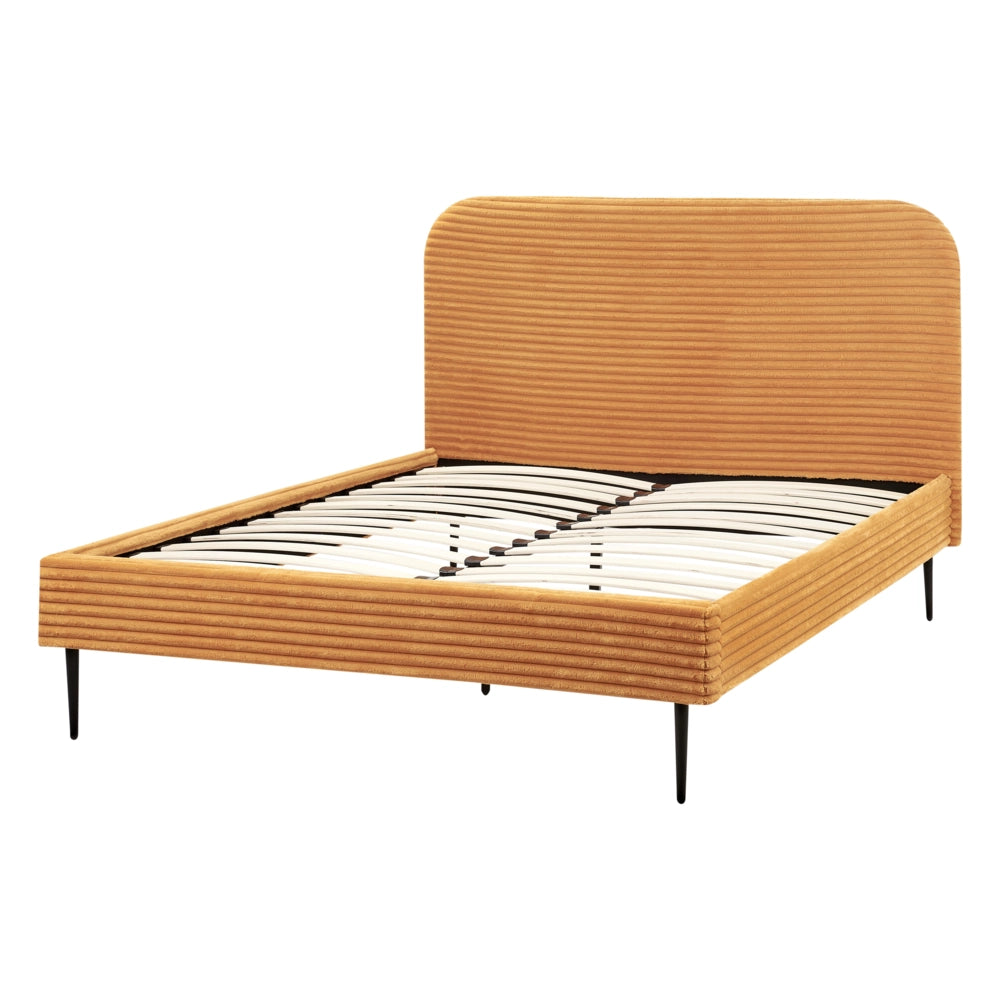 Letto arancione velluto a coste testiera con rete a doghe 140 x 200 cm design minimalista