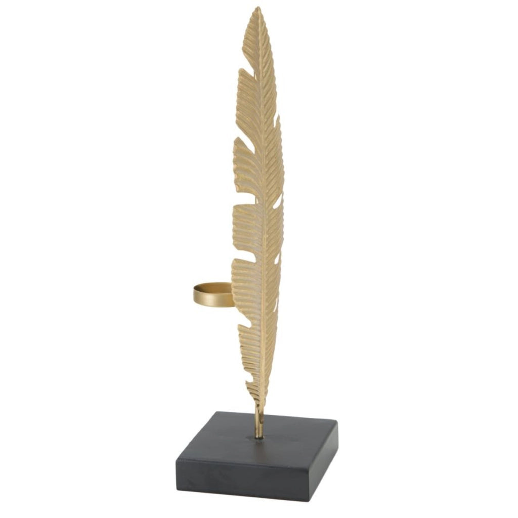 Scultura decorativa Glam a forma di foglia in ferro oro con portacandela