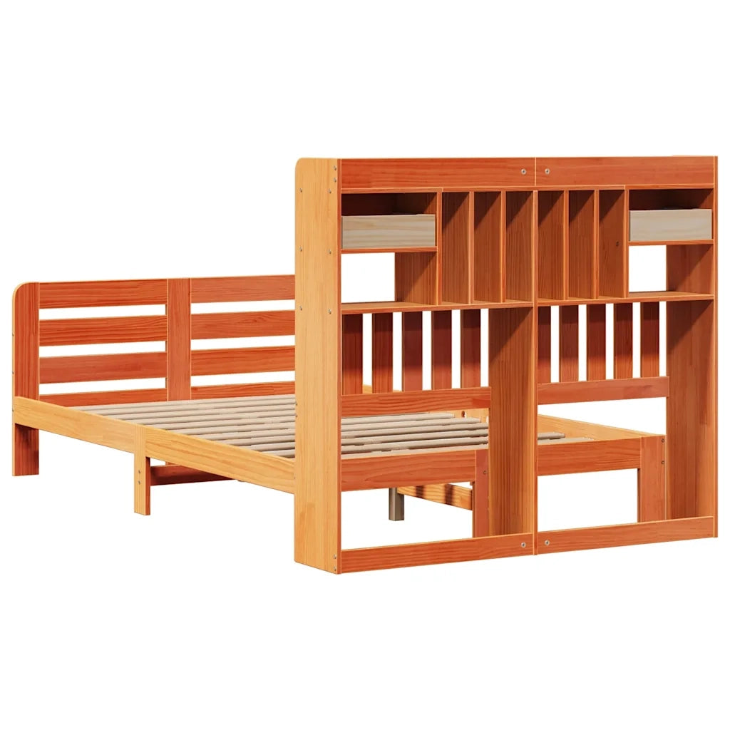vidaXL Letto Libreria senza Materasso Marrone Cera 135x190 cm in Pino