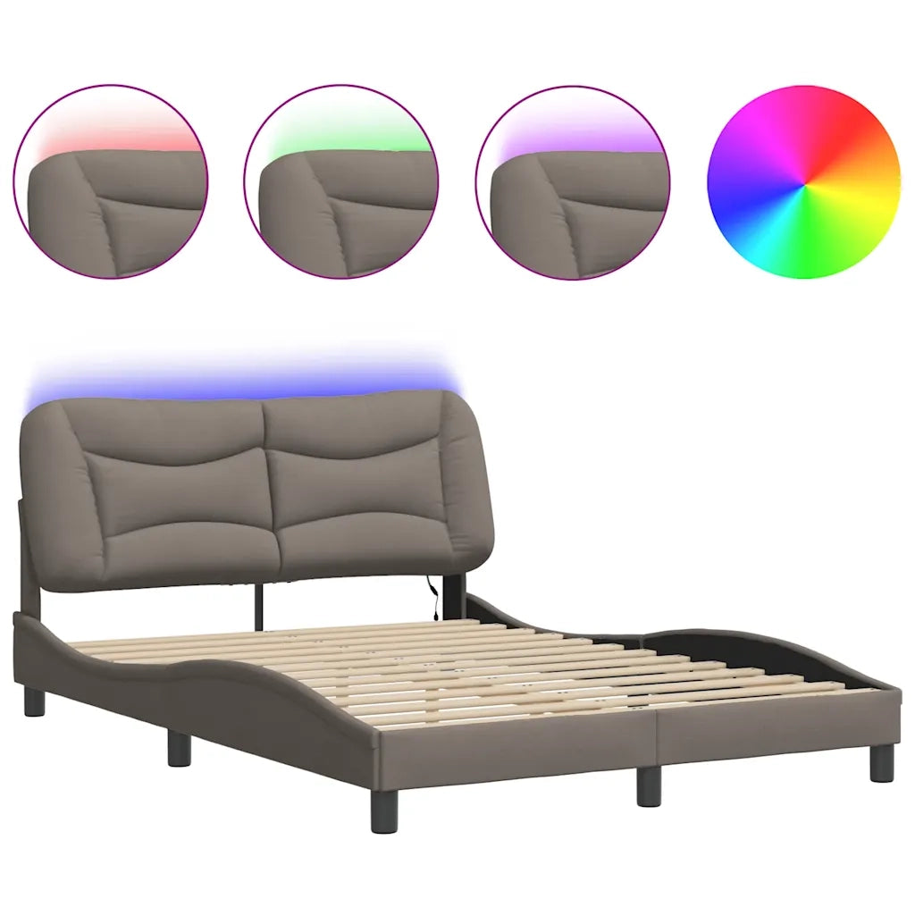 Giroletto con LED senza Materasso-Struttura Letto Hvar Tortora 140x190 cm in Tessuto