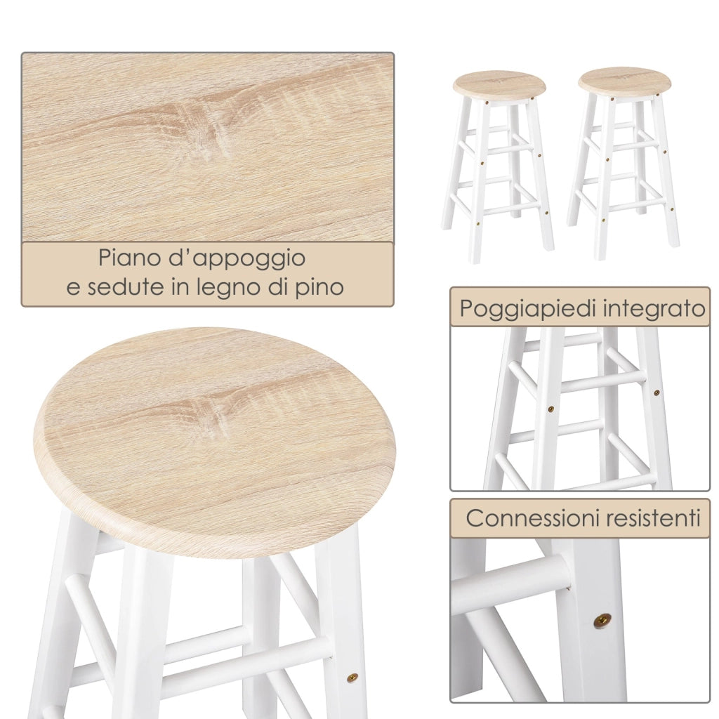 Carrello da Cucina Pieghevole con 2 Sgabelli in MDF  Bianco