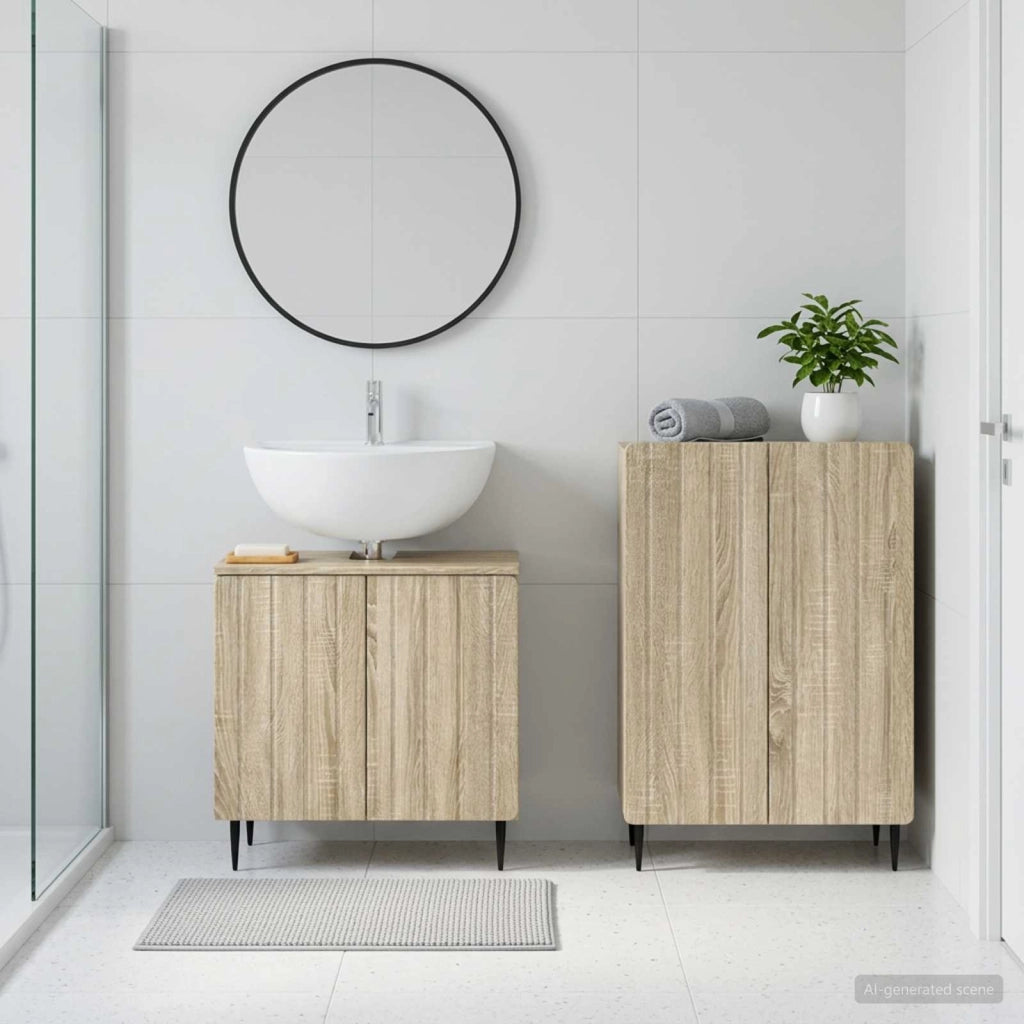 Set di Armadi da Bagno da 2 Pezzi ZWOLLE Rovere Sonoma 3417596