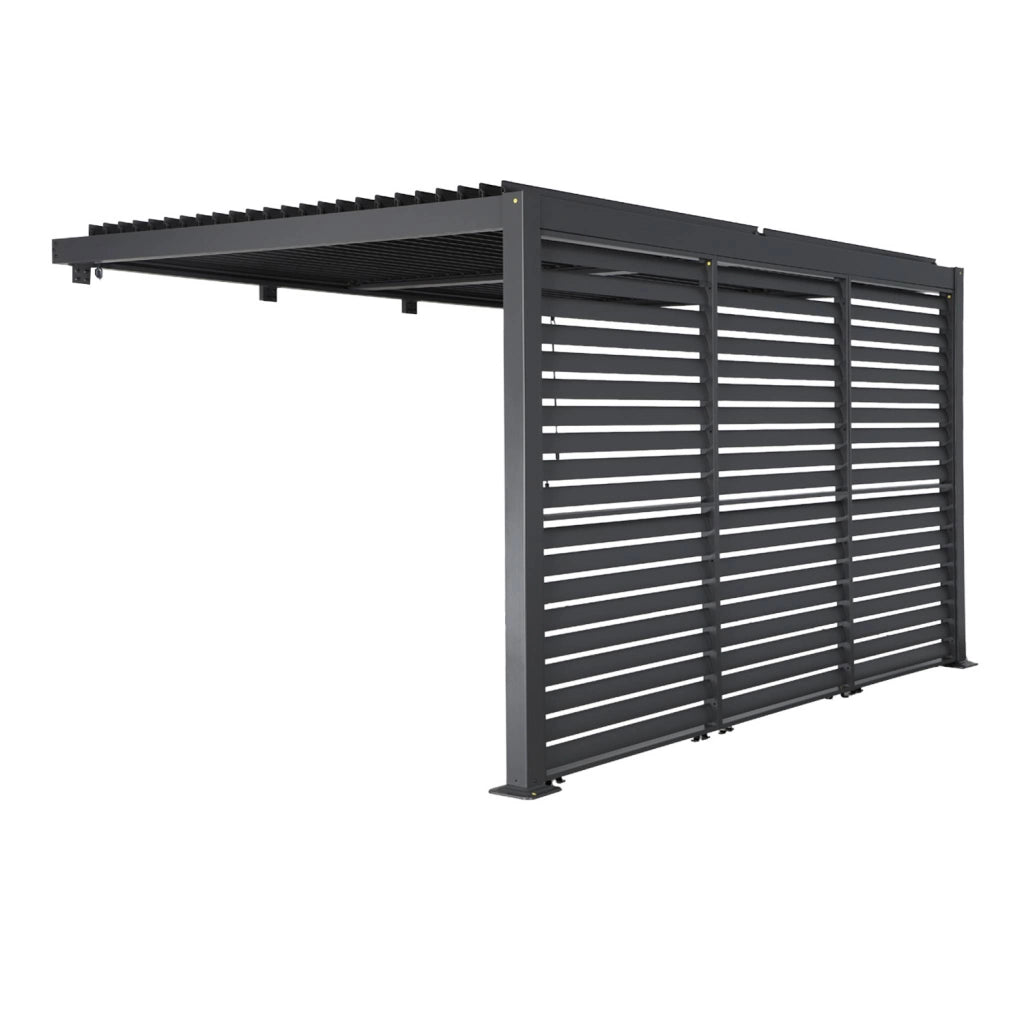 Pergola bioclimatica in alluminio addossata 4x3m + 3 persiane 130cm