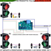 Kit Impianto Semaforo 3 Vie Transito Alternato Tre Semafori 2 Luci 24 Led Rossi e 24 Verdi 230 V IP65 Centrale Tempi Percorrenza Regolabili da 0,5 a 3 Minuti Ordine di Arrivo Con 3 Coppie Fotocellule
