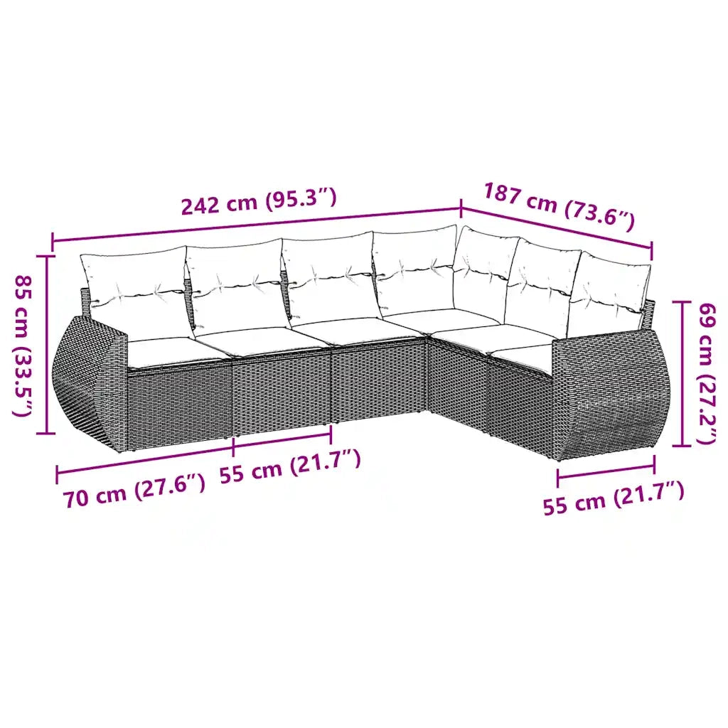 Set Divano da Giardino 6 pz con Cuscini Nero in Polyrattan 3253742