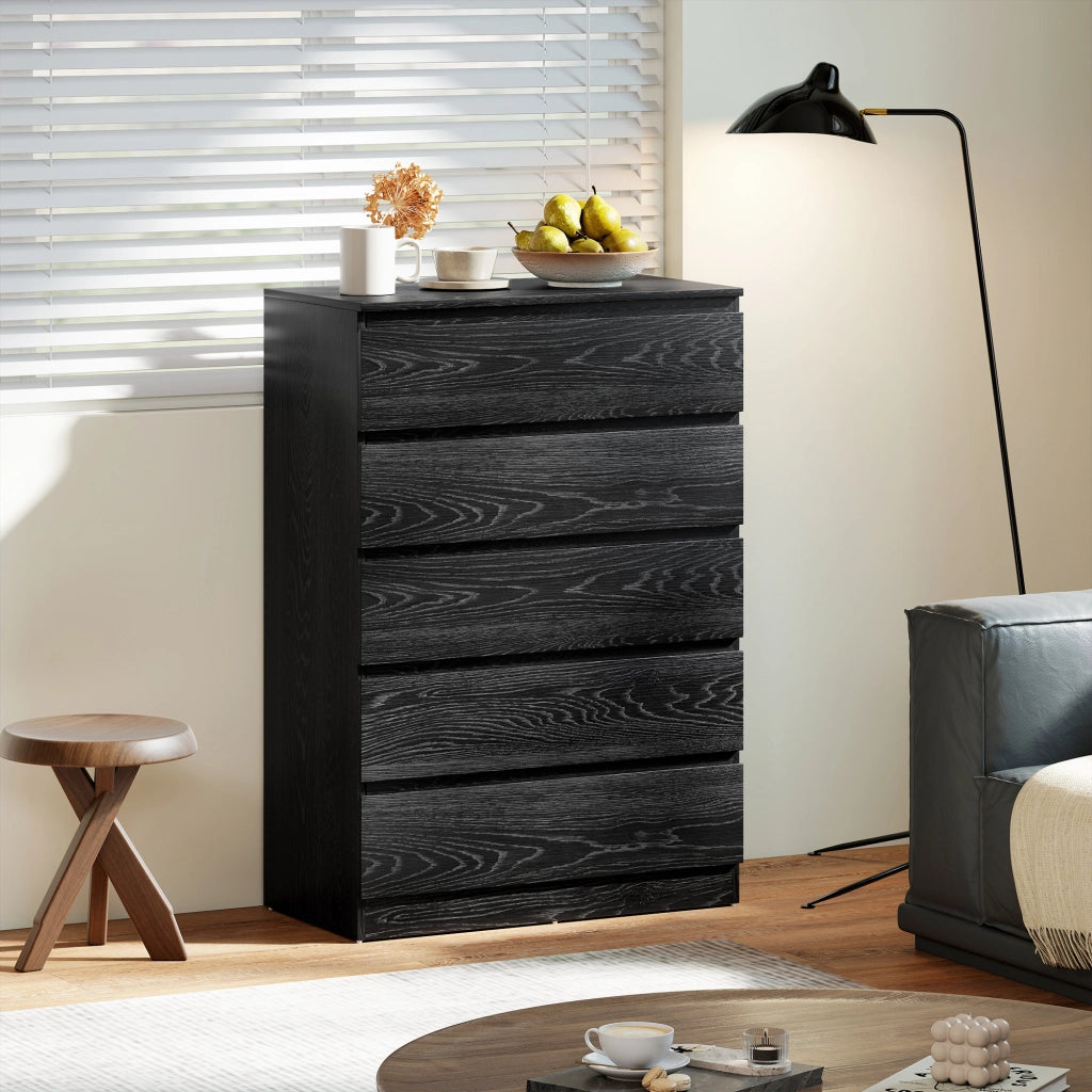 Cassettiera Moderna 5 Cassetti ¨C zephmum ¨C 77x40x111,5 cm Nero Effetto Legno