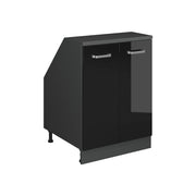 Mobile cucina sottotetto R-Line Nero lucido/Antracite 60 cm con 2 porte, carcassa 60 cm profondità Vicco