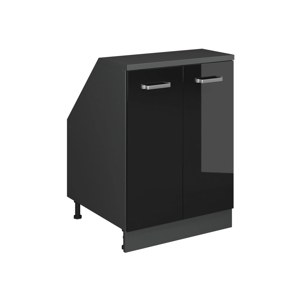 Mobile cucina sottotetto R-Line Nero lucido/Antracite 60 cm con 2 porte, carcassa 60 cm profondità Vicco