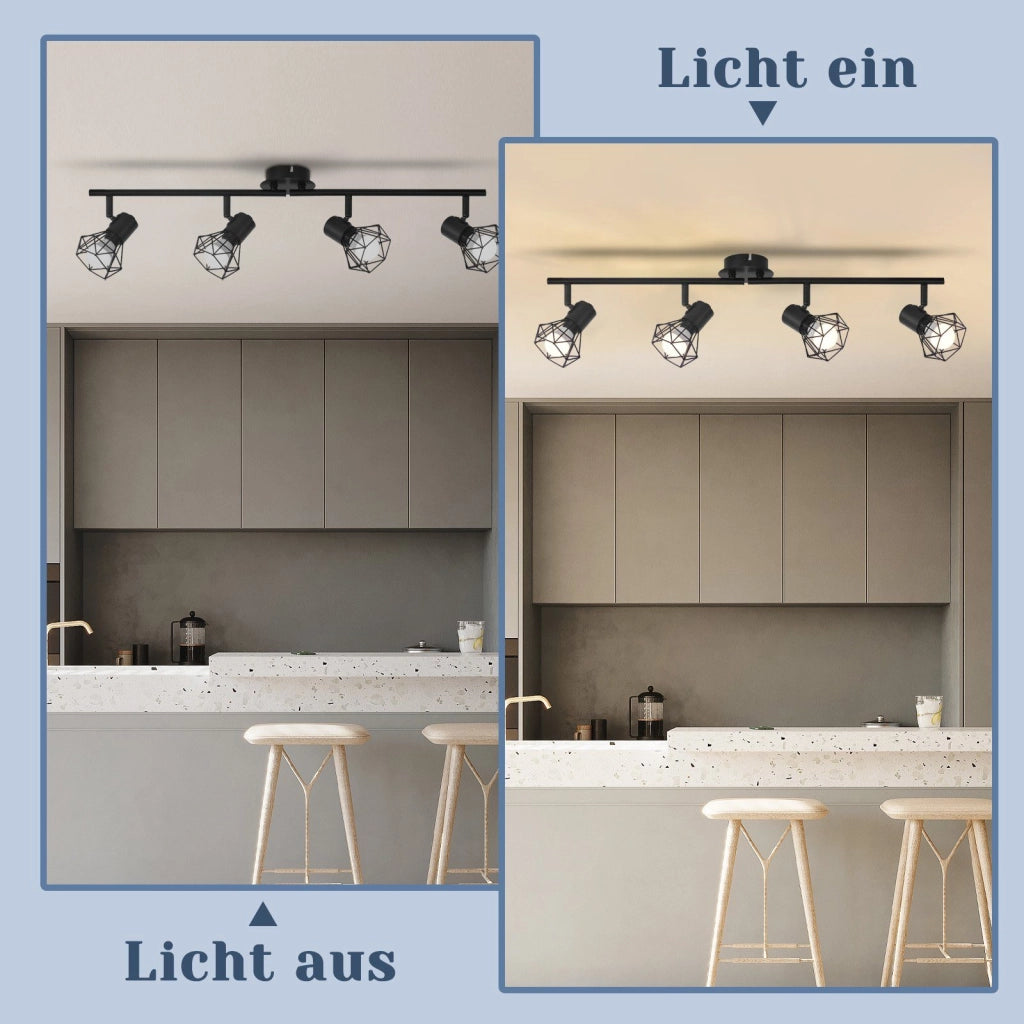 ZMH Lampada da soffitto 4 faretti orientabili 350° stile industriale retrò nero metallo E14 per soggiorno cucina
