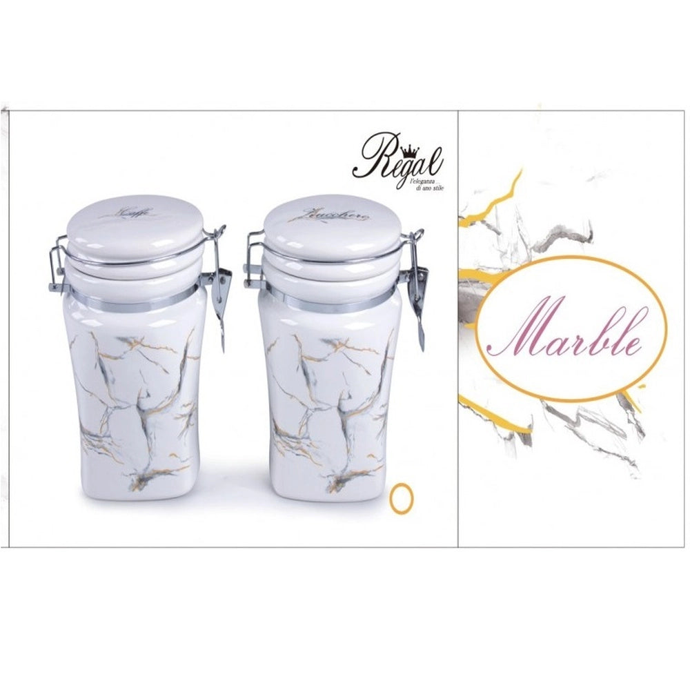 Set 2 Bis Barattoli da Cucina in Ceramica Sale Fino e Sale Grosso Decoro Marble