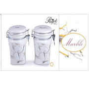 Set 2 Bis Barattoli da Cucina in Ceramica Sale Fino e Sale Grosso Decoro Marble