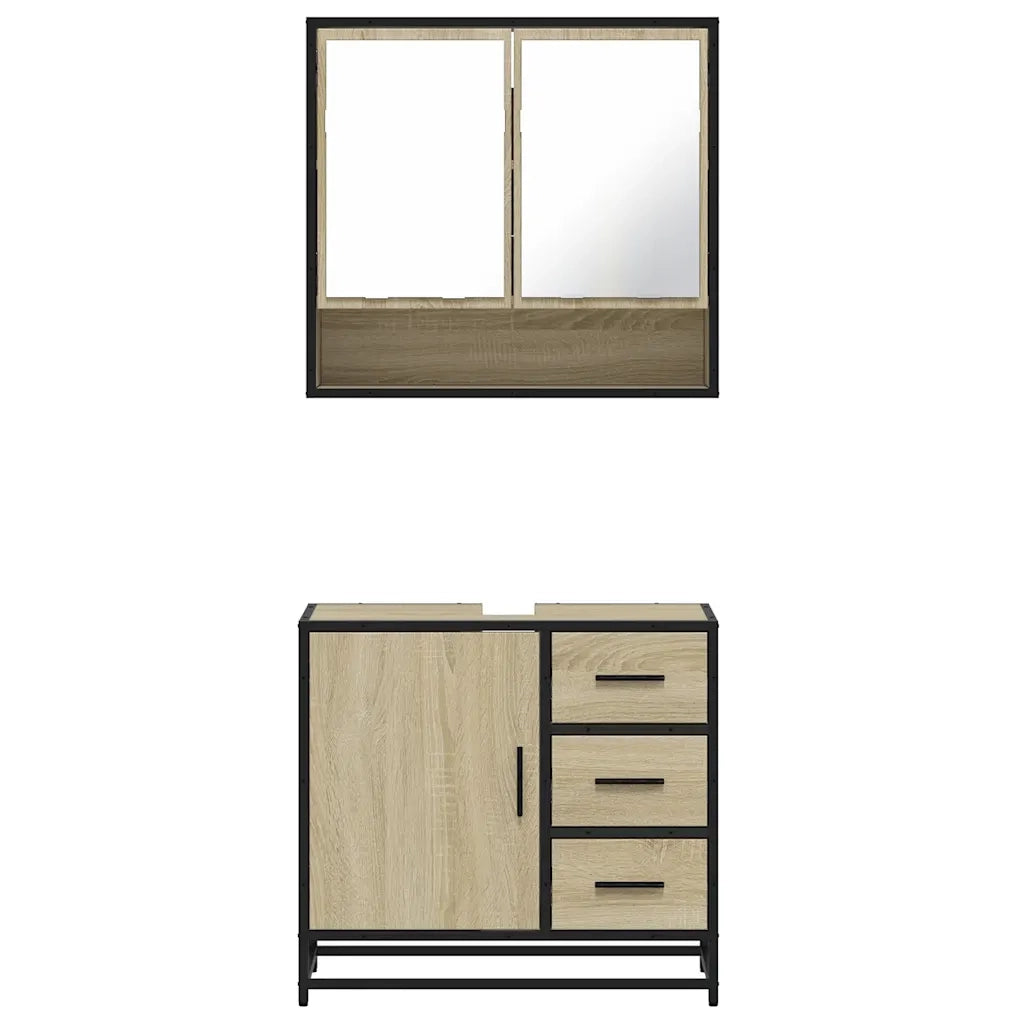 Set Mobili da Bagno 2 pz Rovere Sonoma in Legno Multistrato