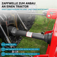 Albero cardanico T2 giunto 740mm 270Nm 540rpm, 23kW (31CV), 2x 1 3/8" 6 denti Cardano agricolo