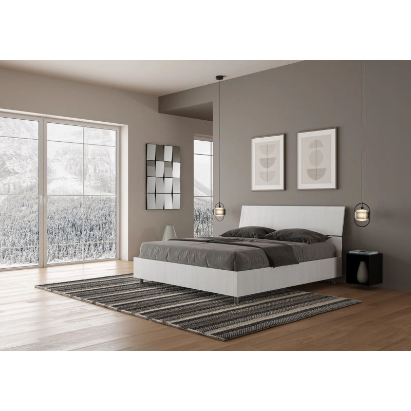 Letto Matrimoniale 160x190 cm testata inclinata Demas - Con rete,Bianco Frassino