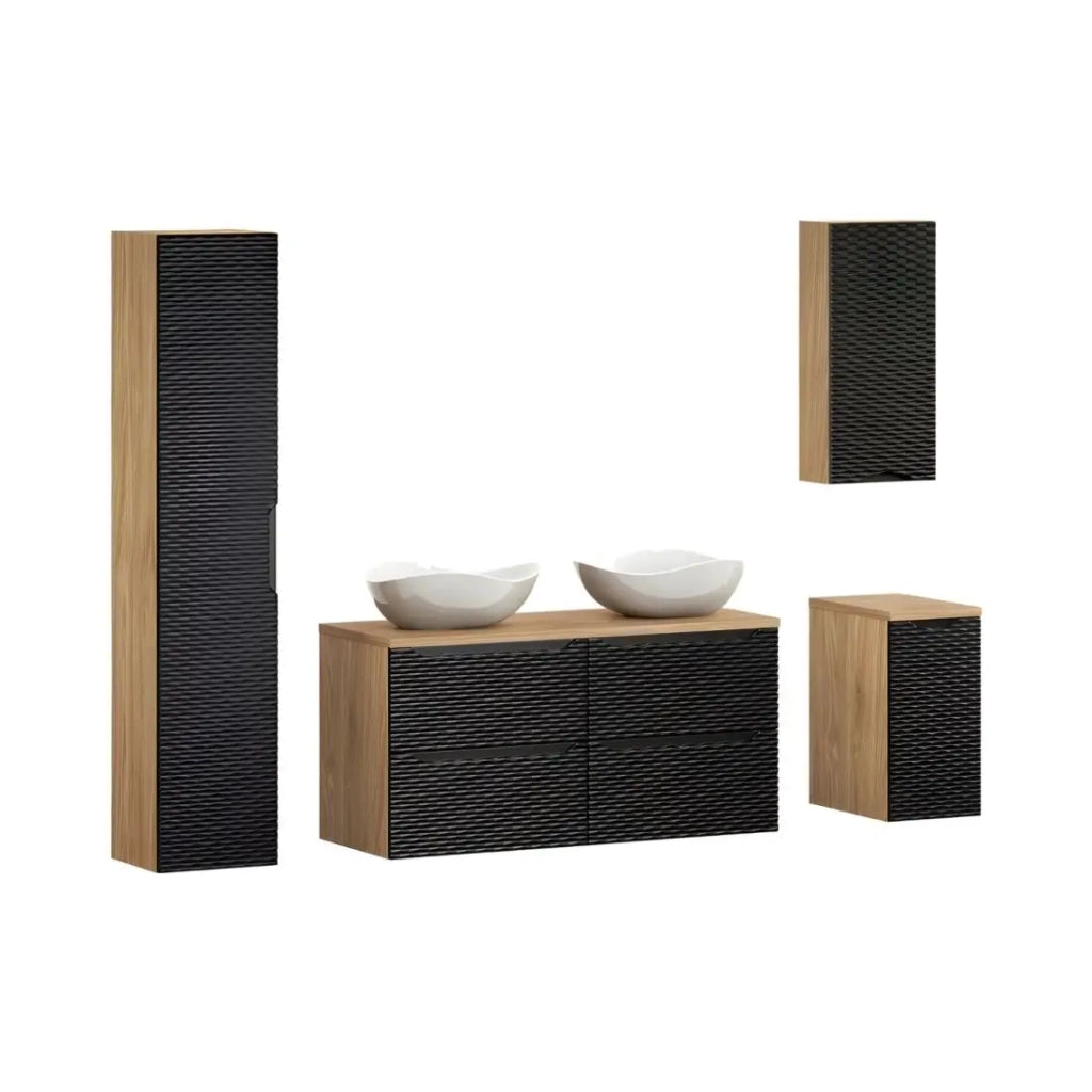 Set da bagno YOKA nero: mobili sotto lavabo + piano per lavabo + 2 lavabi + 2 mobili e 1 colonna di stoccaggio