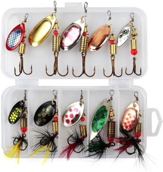Set di Spinner per Pesca con 10 pezzi - Finte Aste per Tonno/Soglia/Zampone - Paillette Rotante - Azioni di Nuotamento Realistiche - Lame di Acciaio Inox di Alta Qualità