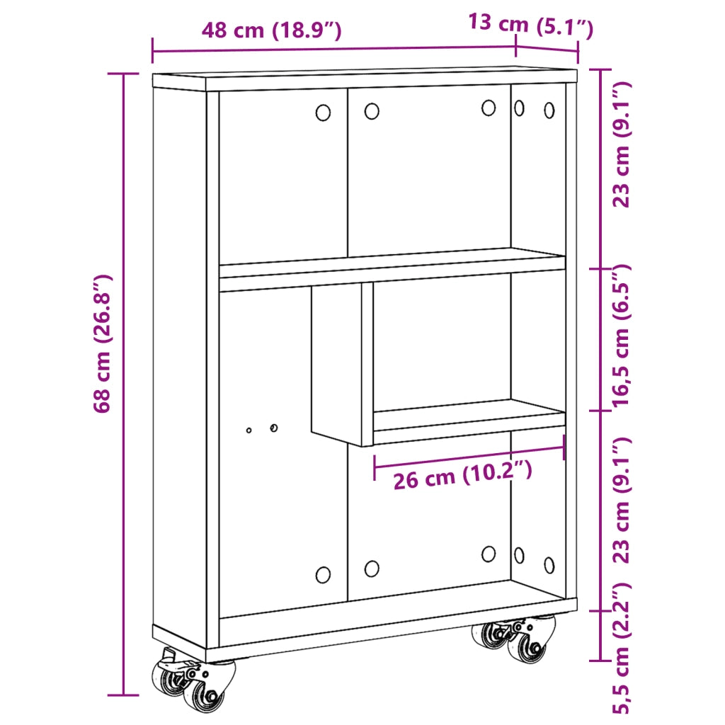 Carrello Stretto Legno Vecchio 48x13x68 cm in Truciolato 855230