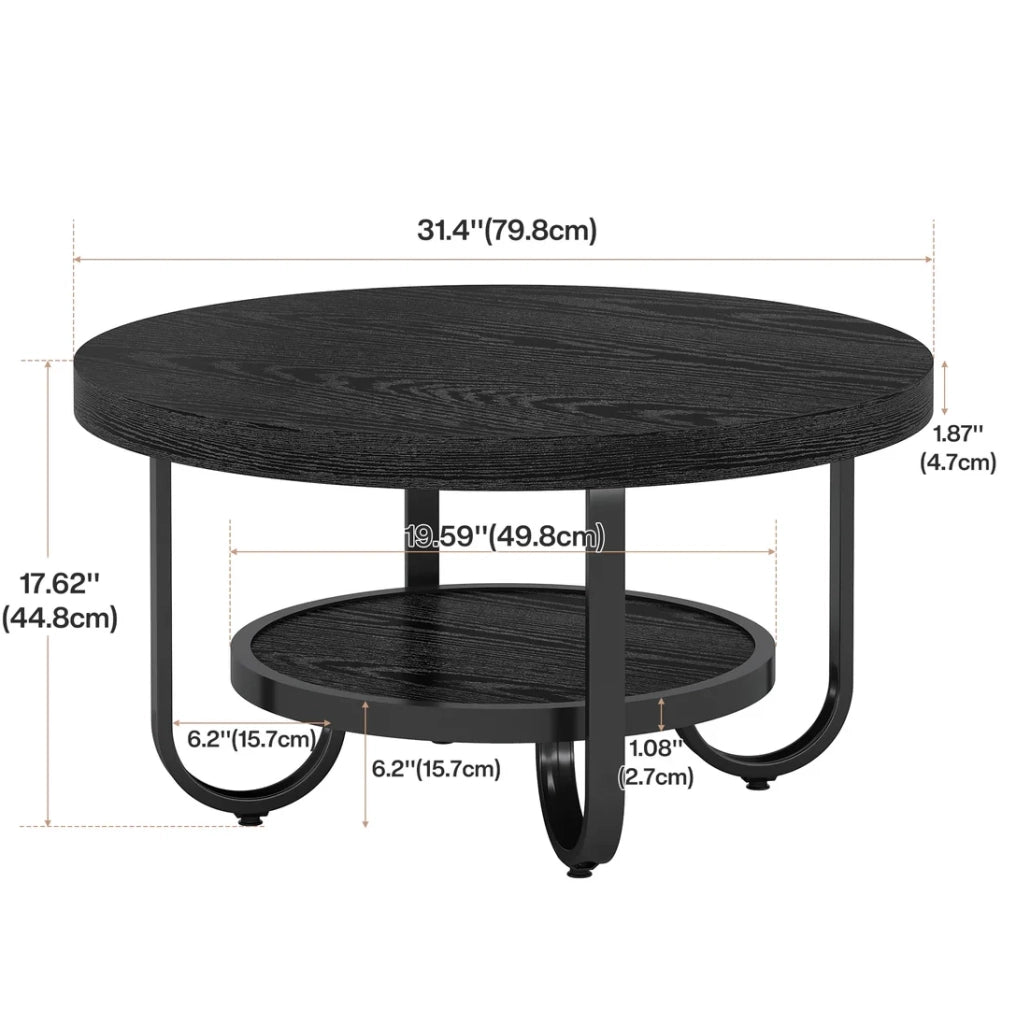 Tavolino da caffè rotondo a 2 ripiani nero, 79 cm