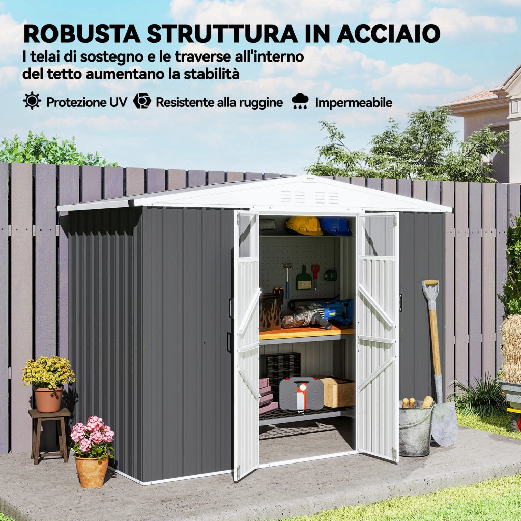 Capanno da Giardino in Acciaio Zincato ¨C zephmum ¨C Grigio Scuro 246x117x180 cm