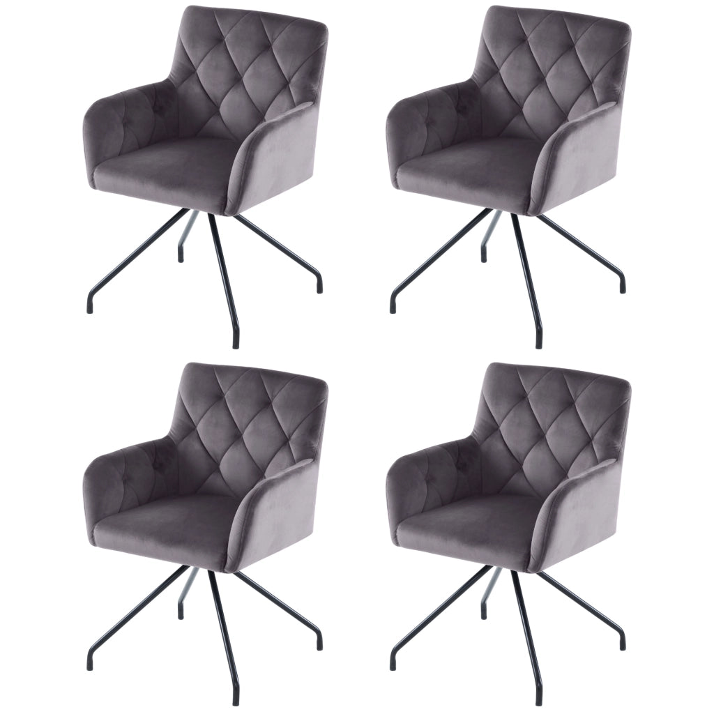 Set 4 Sedie da Pranzo Imbottite ¨C Xylo ¨C Velluto Grigio, Gambe in Metallo