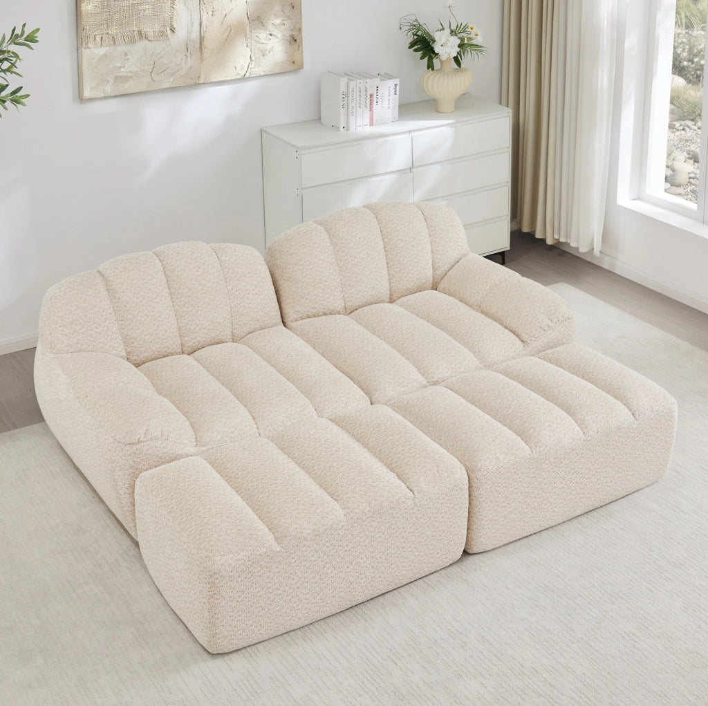 Divano modulare senza struttura in pile granulare; beige e bianco