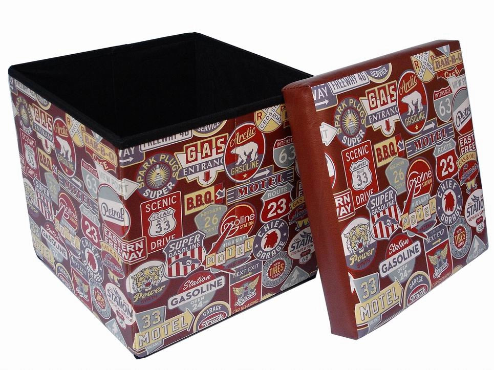 Biscottini Pouf contenitore richiudibile in ecopelle targhe Praticissimo 32x32x32