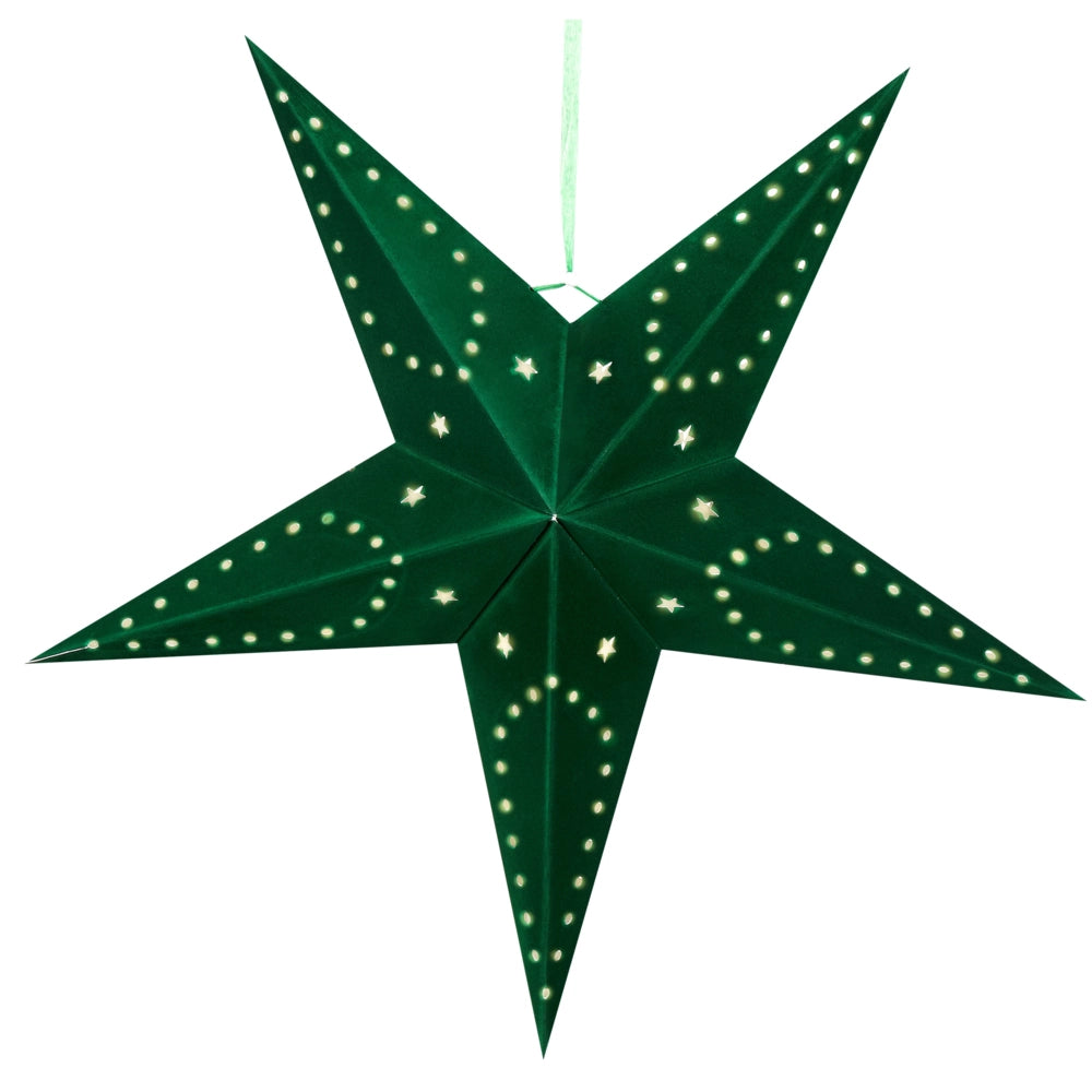 Set di 2 stelle LED in carta di colore verde smeraldo 60 cm velluto decorazione di Natale