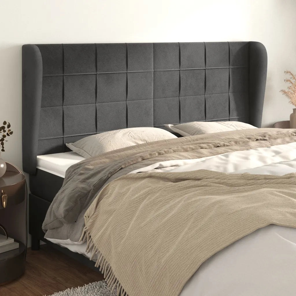 Testiera ad Orecchio-Testata con Orecchie GrigioScuro 183x23x118/128cm in Velluto 890057